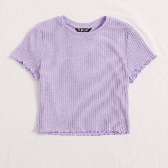 New Shein Short Sleeve Crop Top T-Shirt Purple - Picture 2 of 10